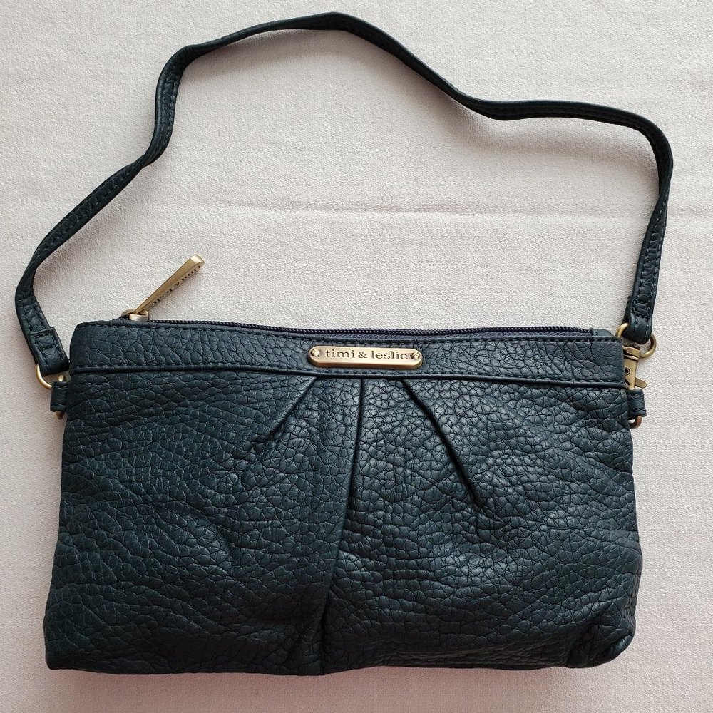 Timi & Leslie Purse Shoulder Bag Handbag Wristlet Pebbled Navy Zipper 9.5"x6"